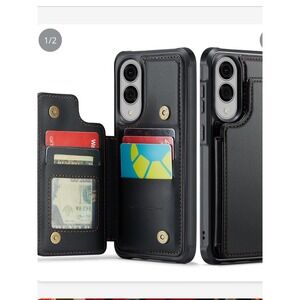 Vinich Samsung Galaxy S25 Edge Wallet Case Card Holder Kickstand Black